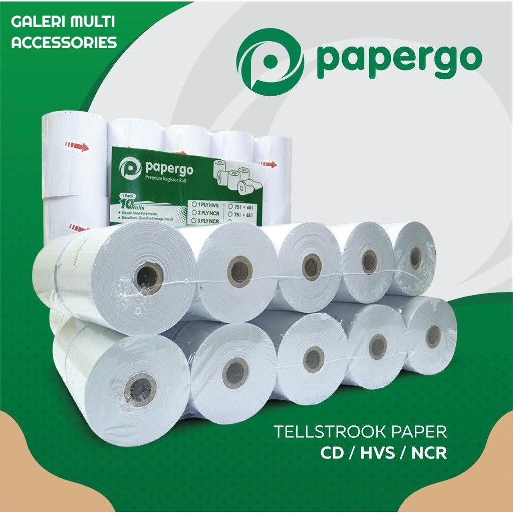 

Papergo Paper Roll Kertas Telstruk Nota Kasir Cetak 2 Ply NCR 75mm x 65mm