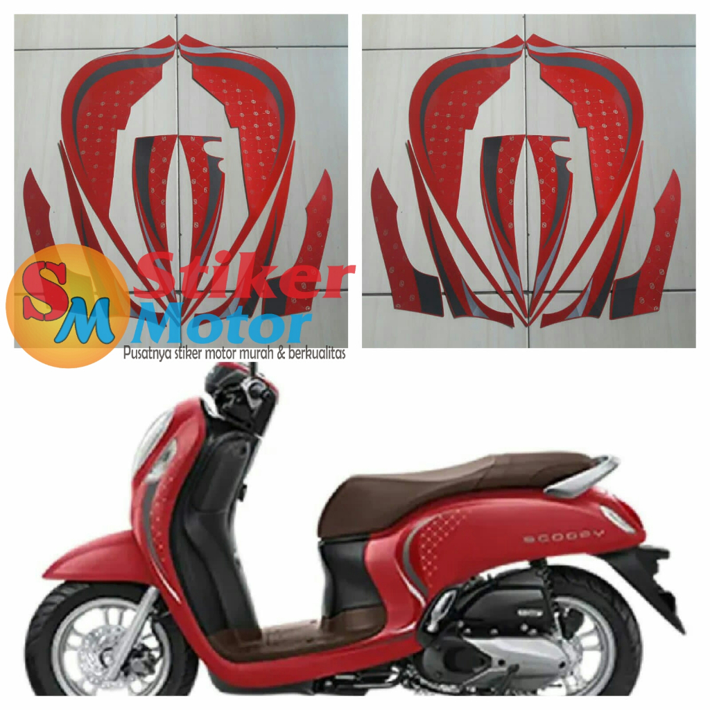sticker striping motor honda scoopy stylish 2023 merah