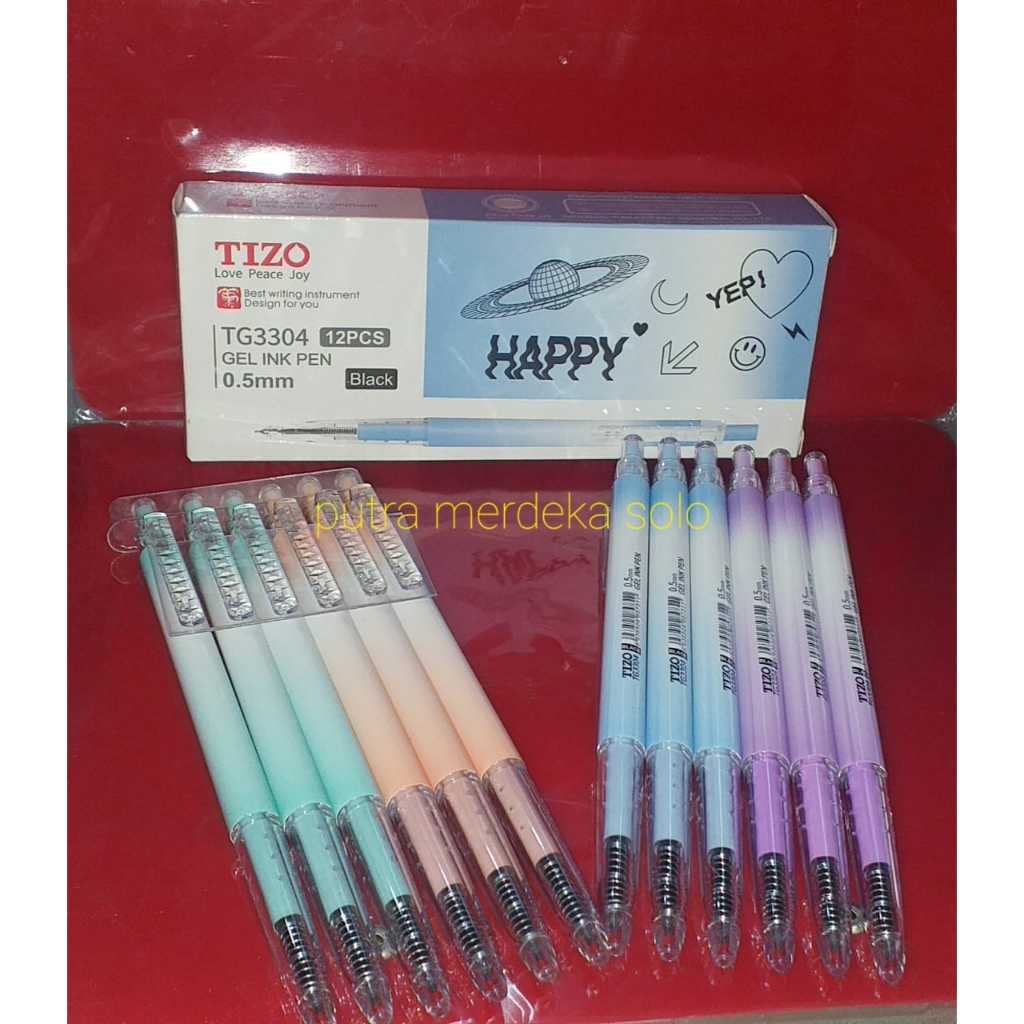 

Ballpoint Gel Ink, Bolpen Gel Klik Tizo TG-3304, Pulpen Gel Fancy Tizo Happy 0.5mm