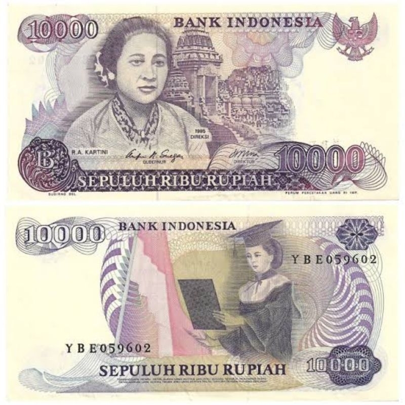 Uang Kuno 10000 Rupiah 1985 Kartini aUNC/UNC