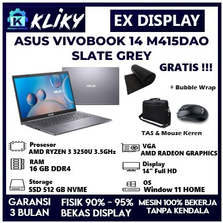 Laptop Editing Asus Vivobook 14 M415DAO AMD Ryzen 3 Ram 16 GB