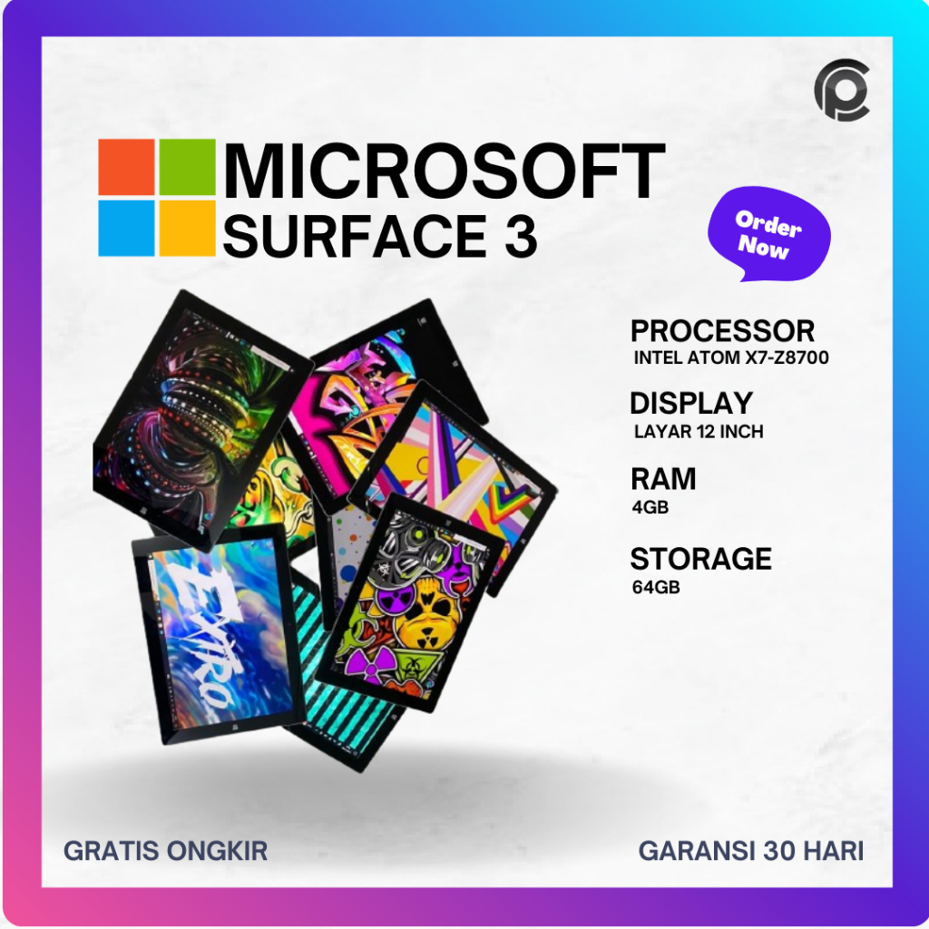 Microsoft Surface 3 4/64GB Wifi Only INTEL ATOM X7-Z8700 Laptop Tablet anak Murah Games Terawat Seke