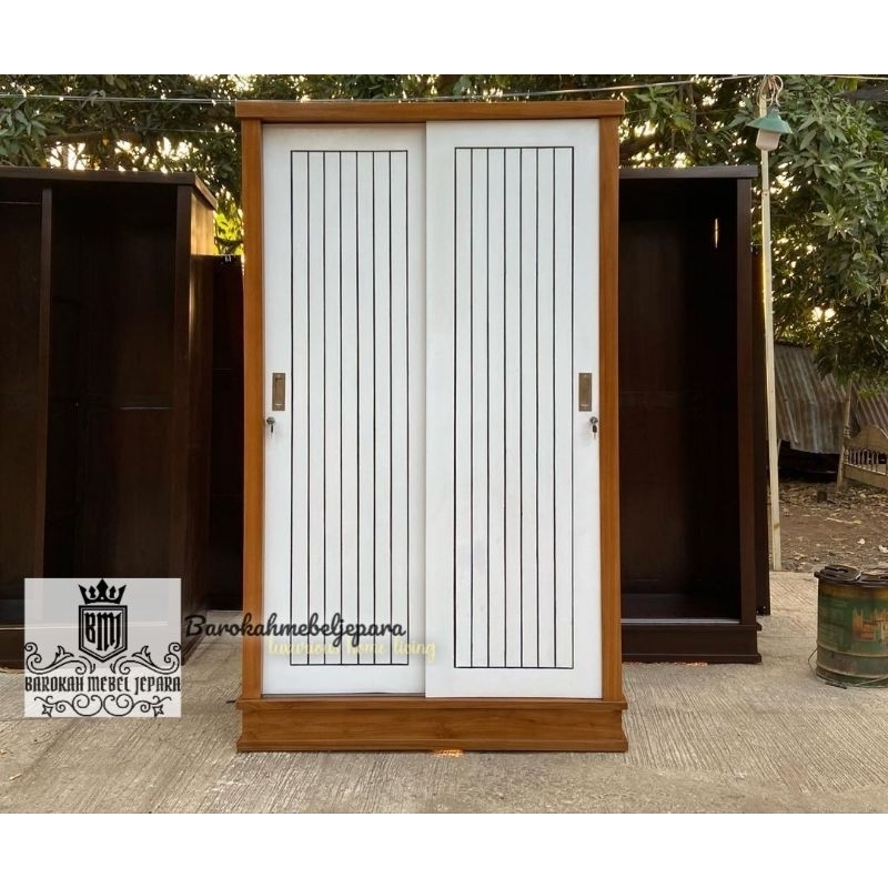 Lemari pakaian jati modern minimalis pintu 2 sleding , lemari baju jati minimalis , lemari sleding p