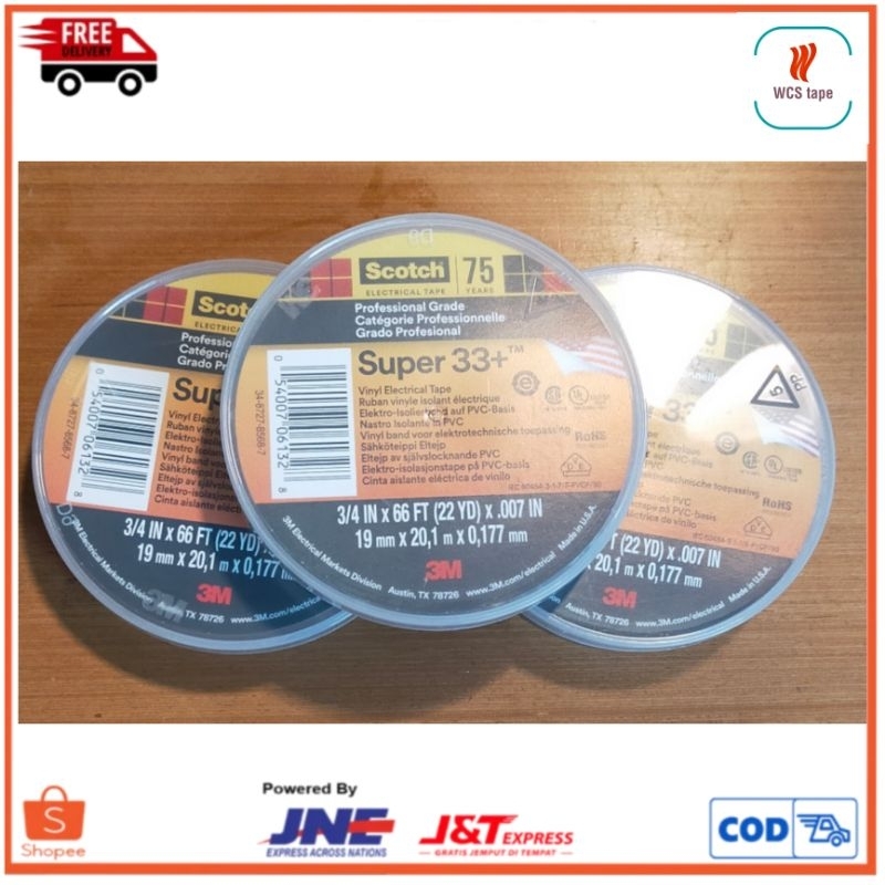 isolasi kabel listrik scotch33+ 3/4" warna hitam