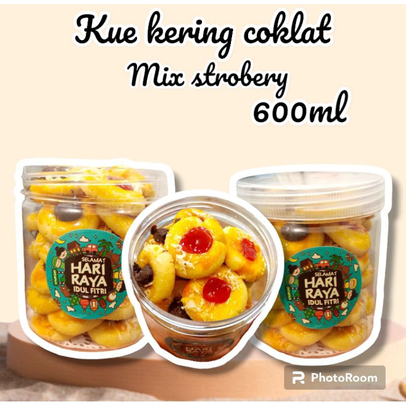 

kue kering coklat mix strowbery, blueberry enak lembut toples 600ml