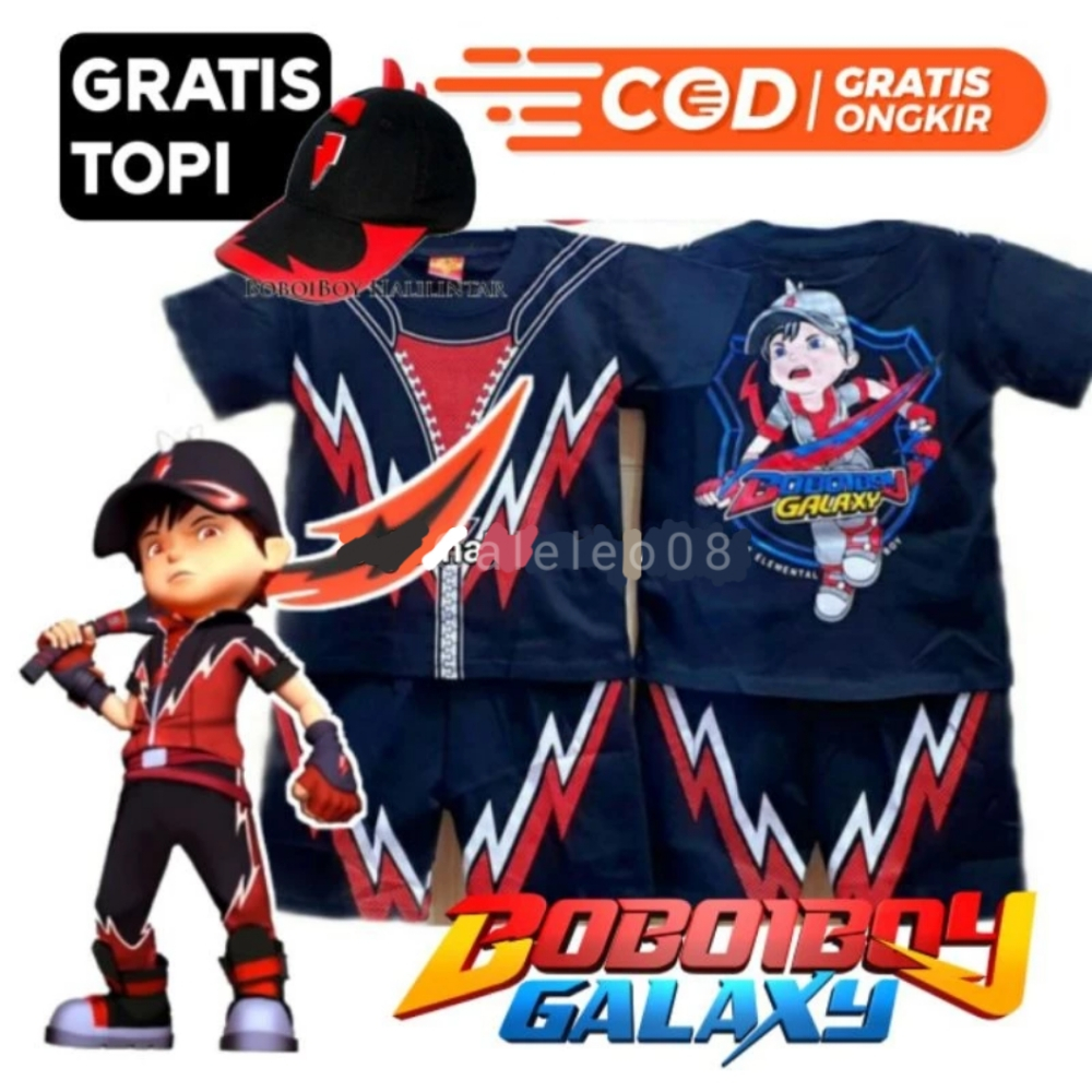 SETELAN BAJU BOBOIBOY ANAK LAKI LAKI GRATIS TOPI / BAJU BOBOIBOY HALILINTAR / BAJU BOBOBOY ANAK LAKI