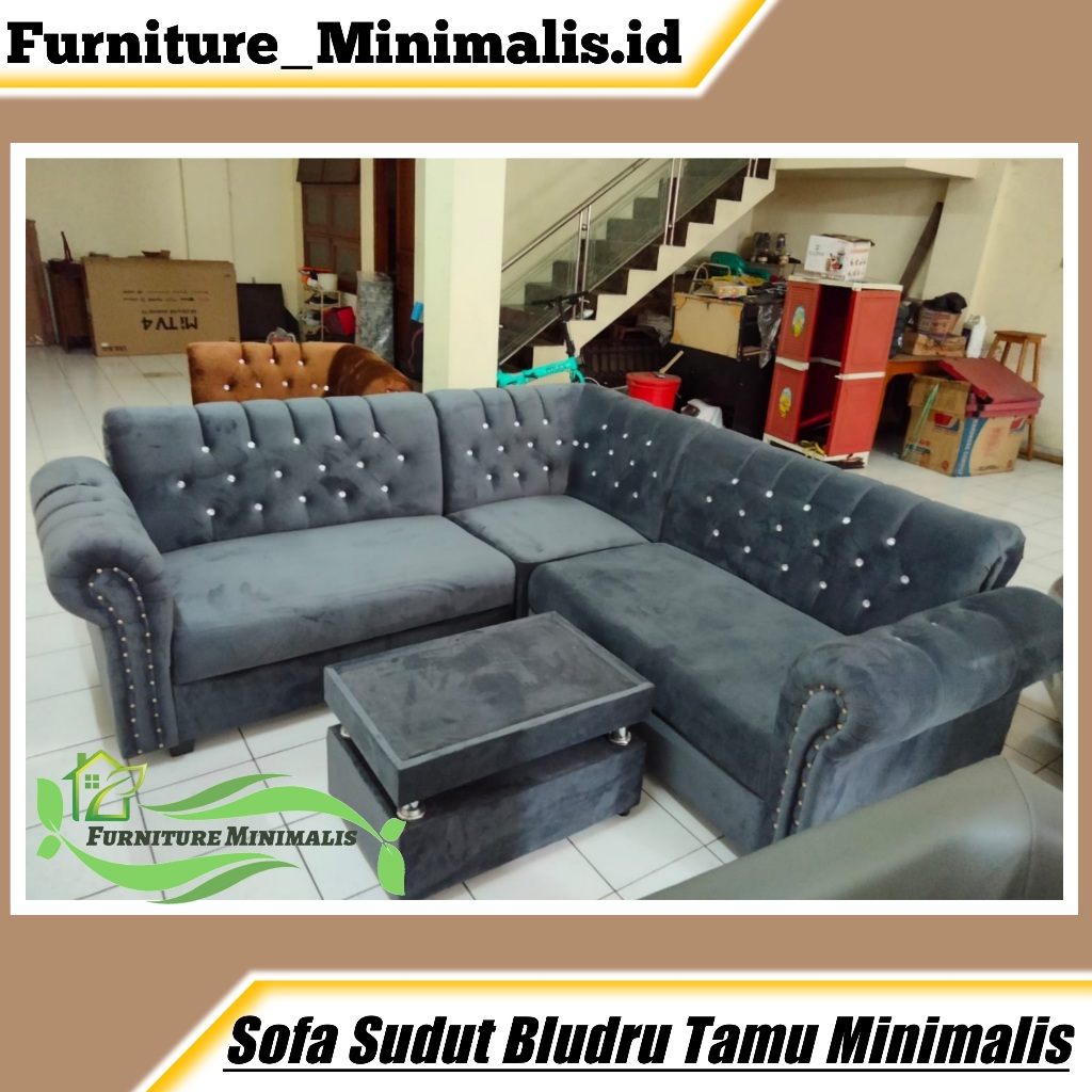 Sofa tamu Minimalis Sudut L Chesterfield Kancing