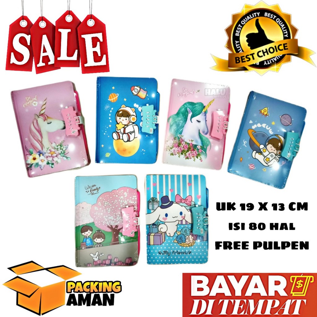 

(BISA COD) FREE PULPEN PROMO 1 Pcs Buku Diary Besar Sanrio Dengan Lock / Buku Agenda Karakter Murah