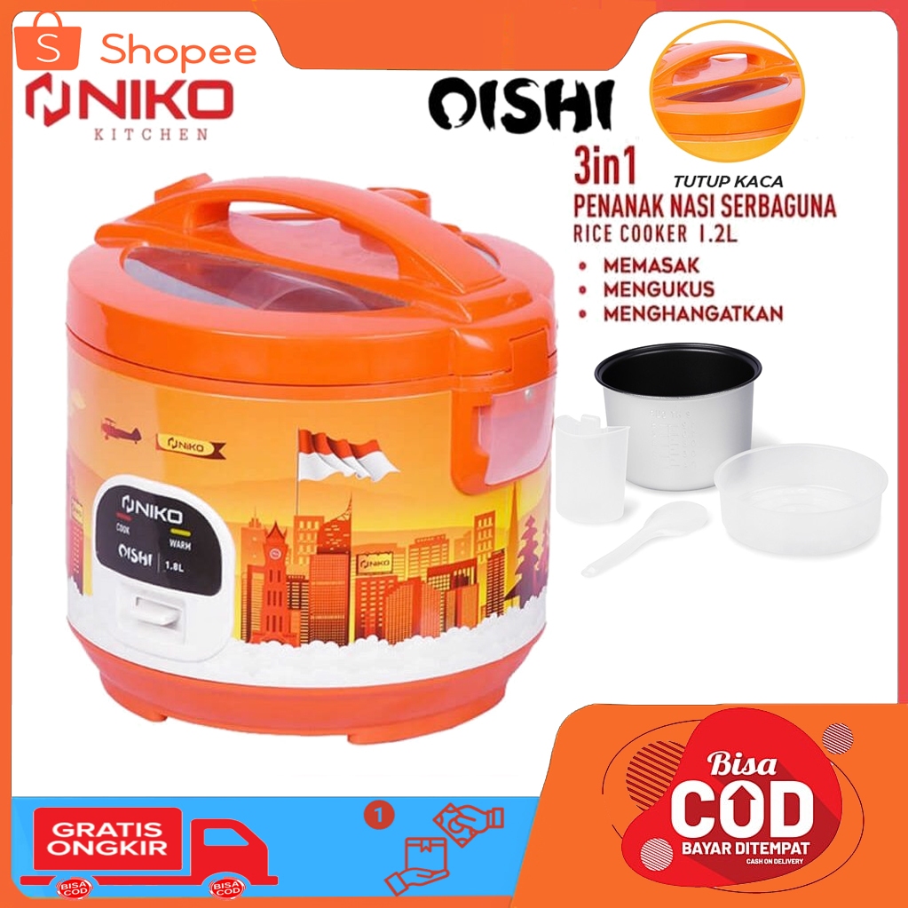 Magic com Niko Oishi tutup kaca 1.2L Mejikom murah