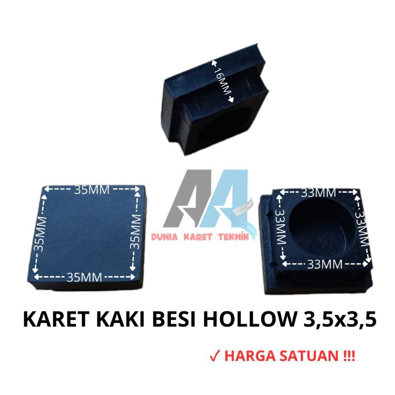 Karet Kaki Hollow 3,5x3,5 Padat / Karet Tutup Kaki Meja Kursi Rak Besi HOLLOW