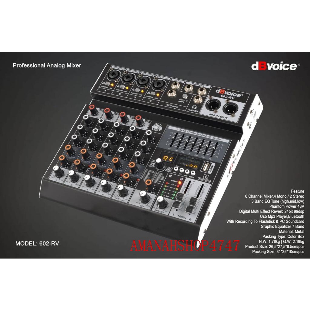 MIXER AUDIO DBVOICE 602RV 602 RV 6 CHANEL ORIGINAL DBVOICE 602-RV