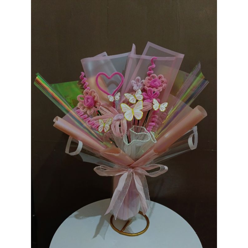 Bouquet kawat bulu led / Bucket kawat bulu led / bouquet pipe cleaner led / bucket pipe cleaner led 