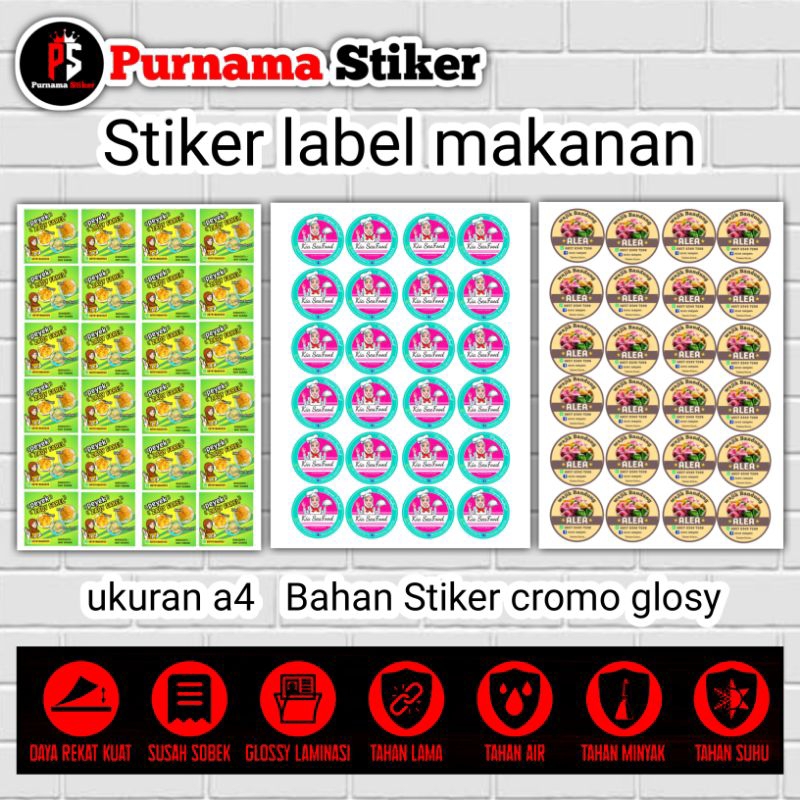 

Stiker label makanan A4 cromo glossy