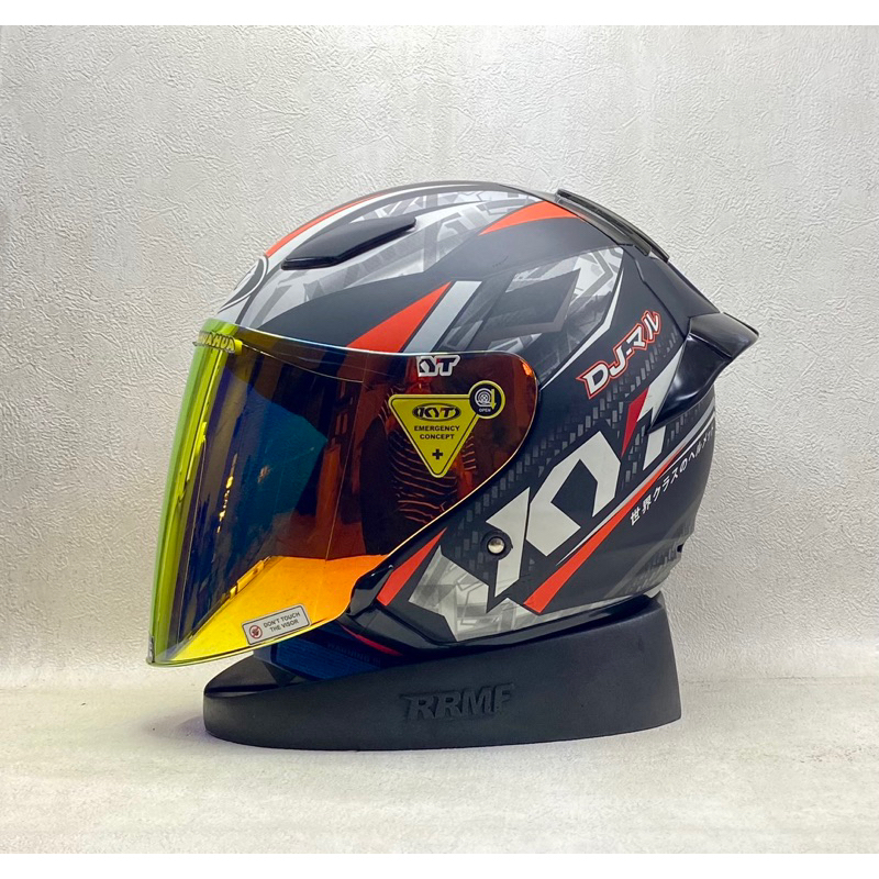 KYT DJ Maru #15 Black Doff/Gunmetal || Paket Ganteng Spoiler Visor Iridium - Helm Half Face Termurah