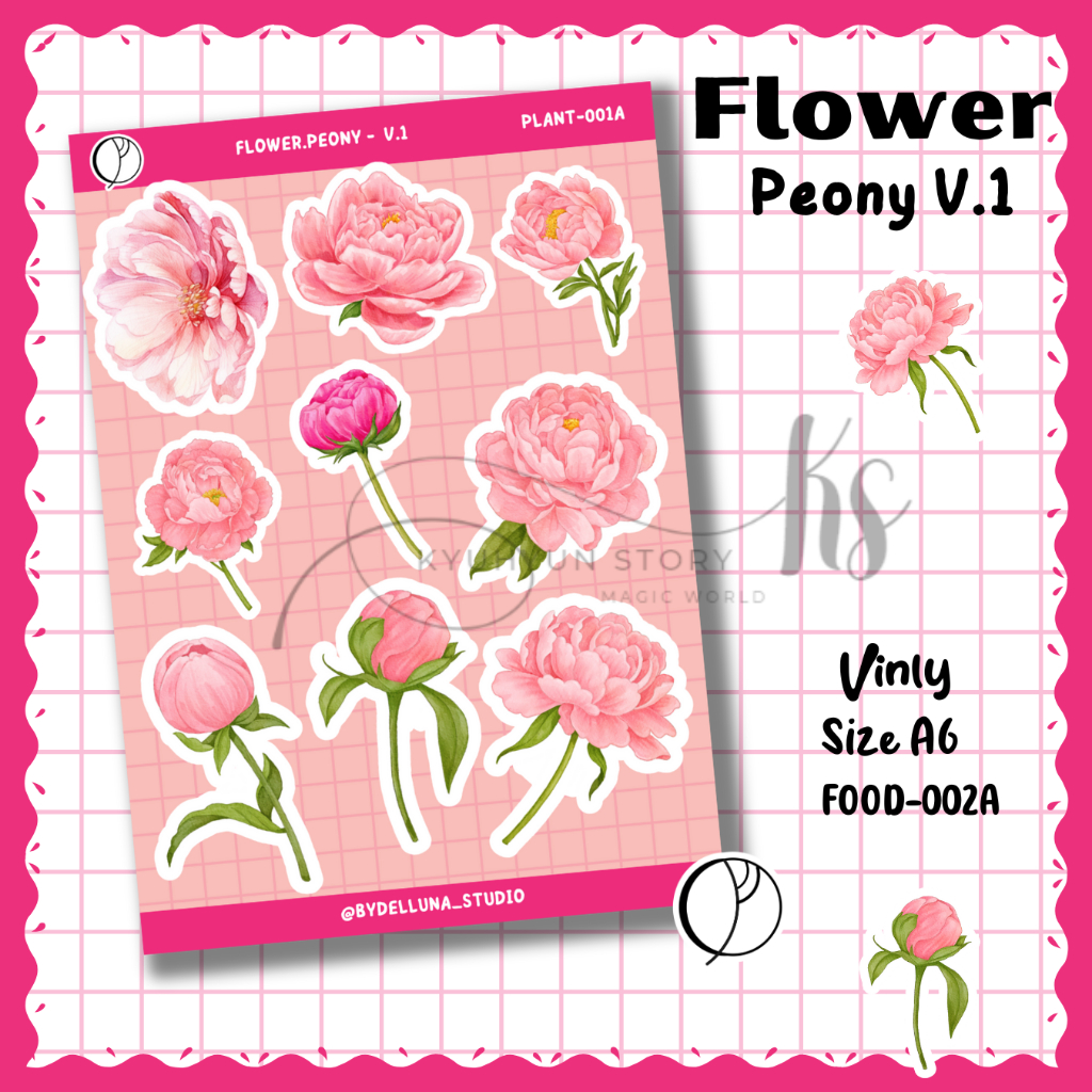 Sticker Bunga Peony Lucu Aesthetic Stiker Flower Tanaman Deco Aesthetic Jurnal Tumbler Berkualitas