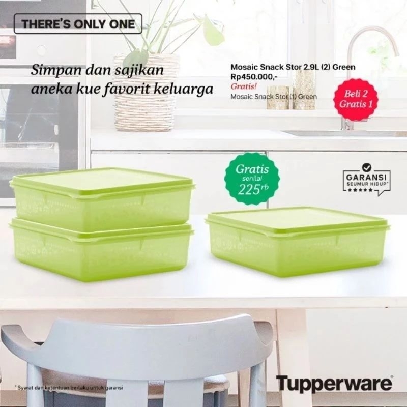 mosaic snack stor hijau tupperware