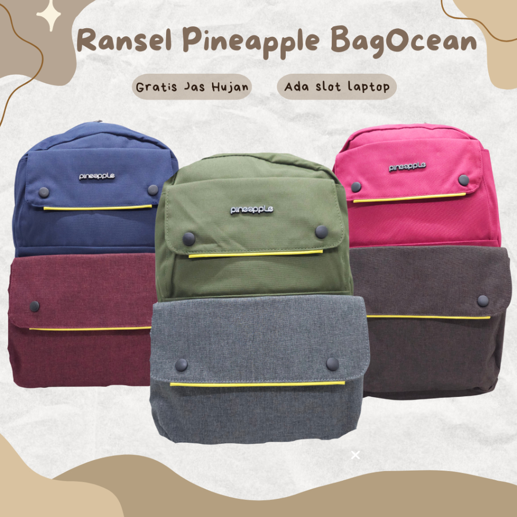 RANSEL LAPTOP PINEAPPLE ORIGINAL 18 INCHI PREMIUM QUALITY / TAS PINEAPPLE KANTONG DEPAN KANVAS TEBAL