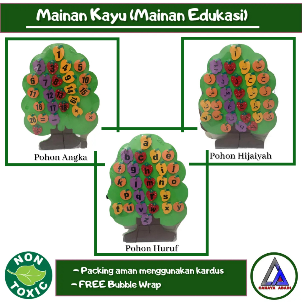 Mainan Kayu Pohon Hijaiyah Huruf Angka APE PAUD/TK