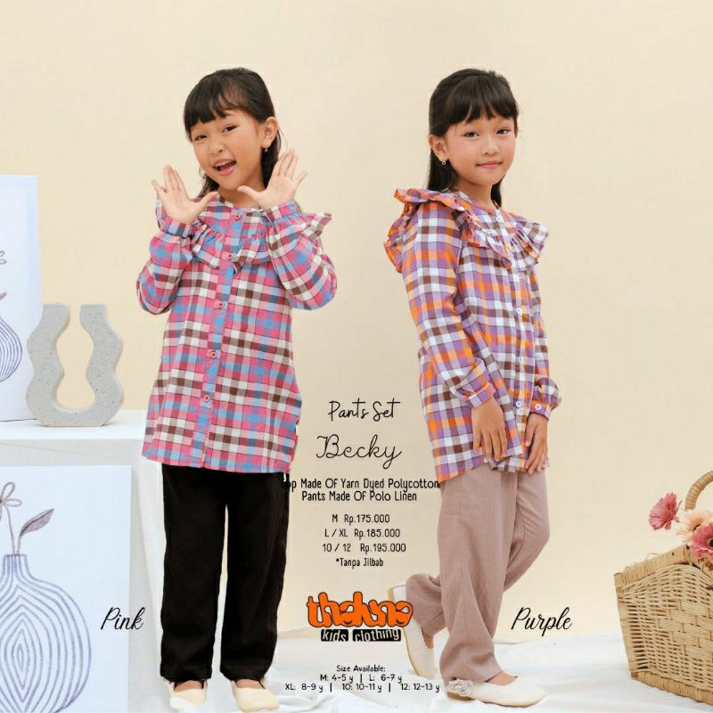 baju setelan celana panjang tunik anak perempuan motif kotak lucu becky tln