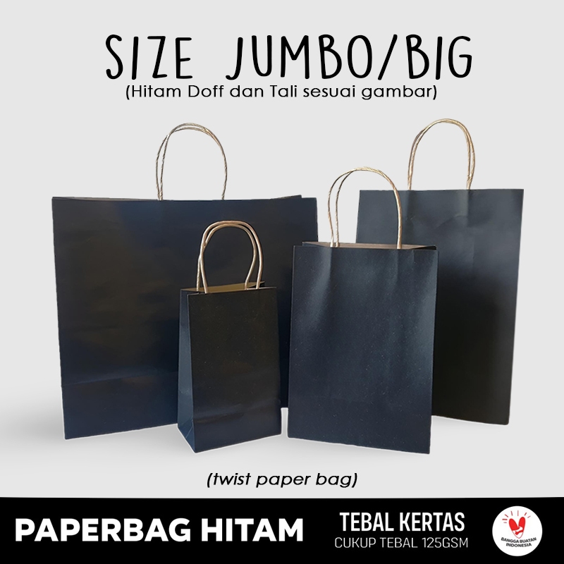 

(TALIKERTAS) Paper Bag Hitam Jumbo ALL SIZE / Paper Bag Kado Packing Baju, Kerudung Souvenir / Papper Bag Polos Warna Hitam Bridesmaid