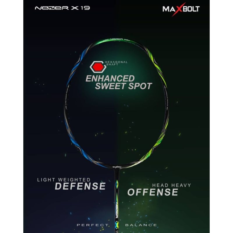 RAKET MAXBOLT NEZER 19 ORIGINAL TARIKAN 30 LBS WEIGHT 65-68 GRAM FREE PACKING KAYU+PASANG SENAR+TAS+