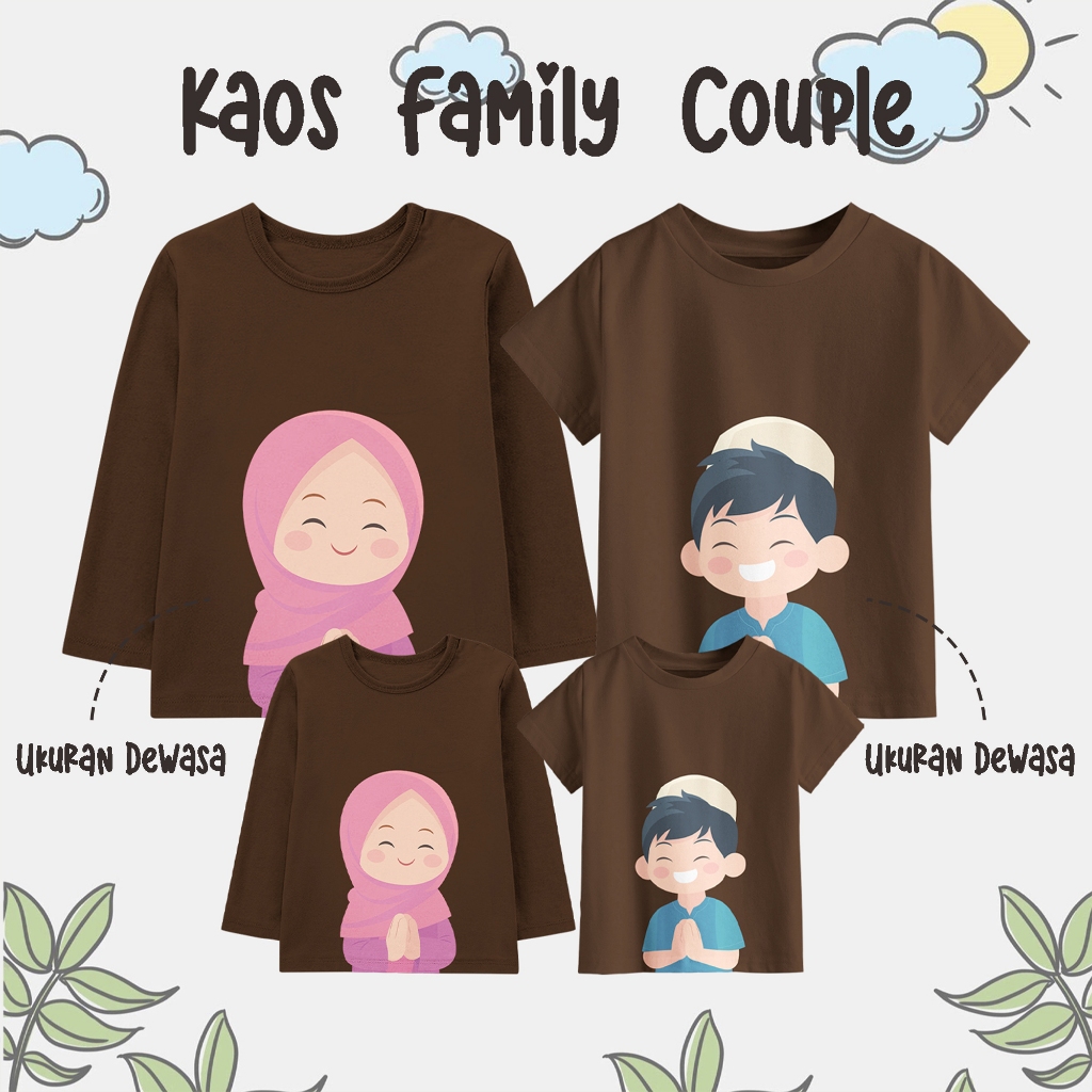 Kaos Edisi Couple Family Lengan Panjang Pendek Warna Coklat Tua