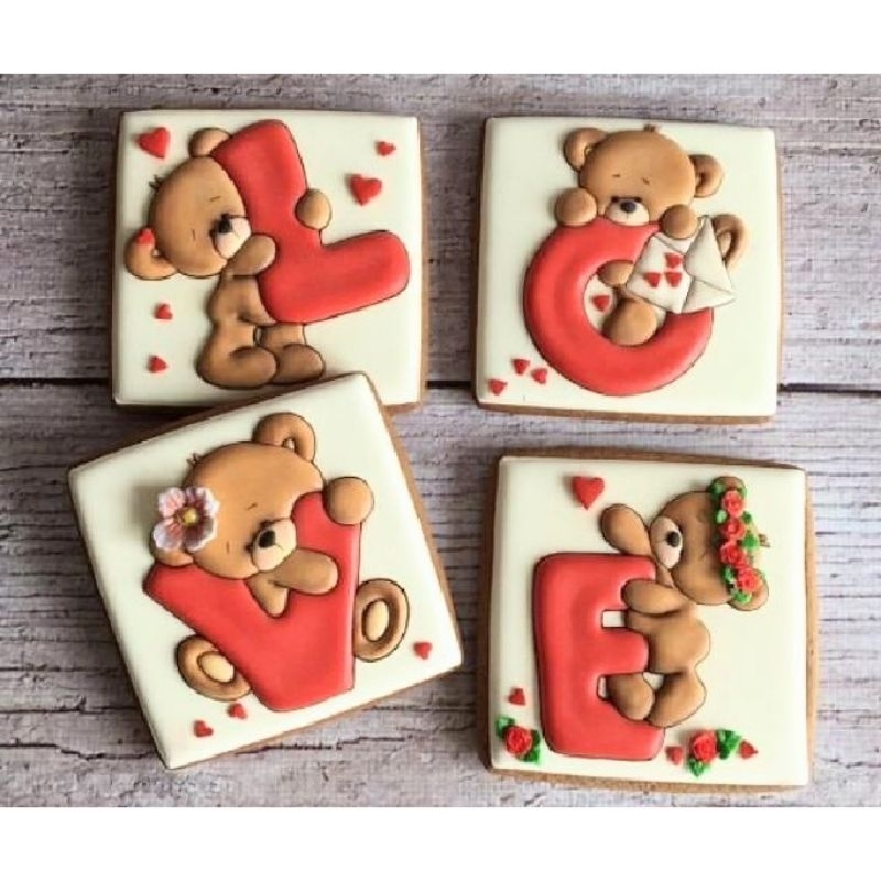 

IHANALICIOUS Butter Cookies Tema Valentine 2 Love Heart (kukis hias karakter) kue kering icing royal