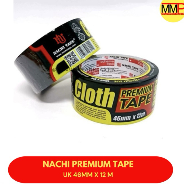 Lakban Hitam Nachi Cloth Tape |  Lakban Nachi Hitam 46 mm x 12 meter / Isolasi Kain Hitam Nachi Tape