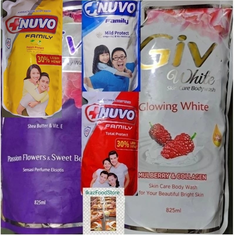 GIV/NUVO 825ml sabun mandi cair Passion Flowers & Sweet Berry/ Glowing White/ Mild/ Total Perfect/Yu