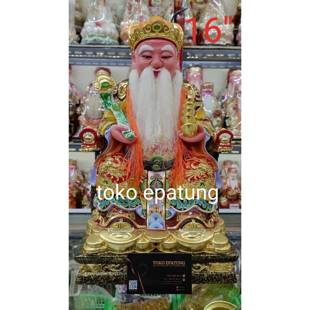 patung dewa bumi / hok tek / ta pe kong - kuning - kayu taiwan - 16 inch