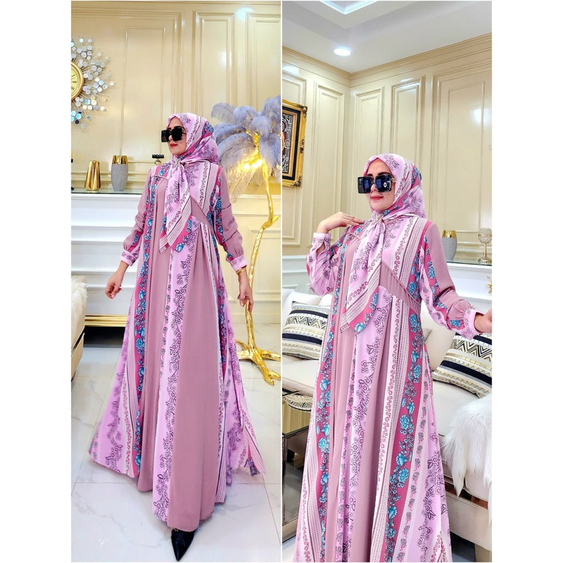 Martha series//stelan gamis hijab motif juana mode//Gamis ceruty//Gamis Lebaran