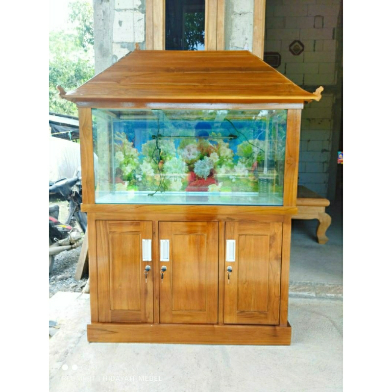 Kabinet aquarium meja aquarium pintu 3 atap kayu