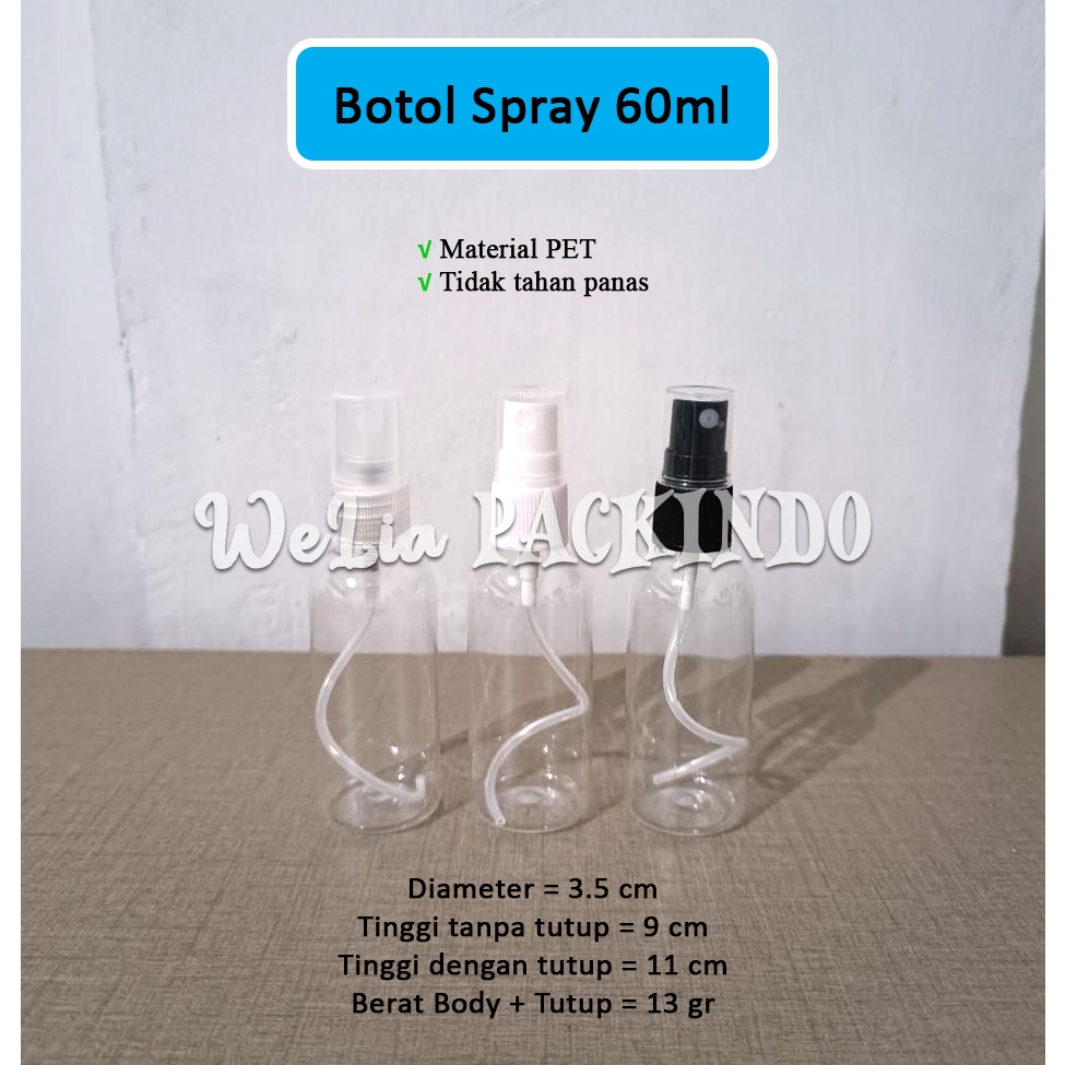 [1 PCS] Botol Spray 60ml 13Gr / Botol Spray Bening / Tutup Spray Bening Putih Hitam