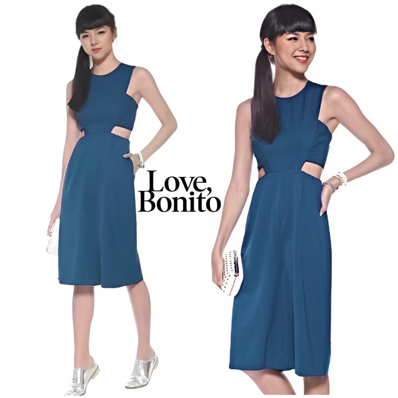 Love Bonito Covet Julissa Cutout Midi Wrap Playsuit Biru Kimono Lengan Buntung Jumpsuit