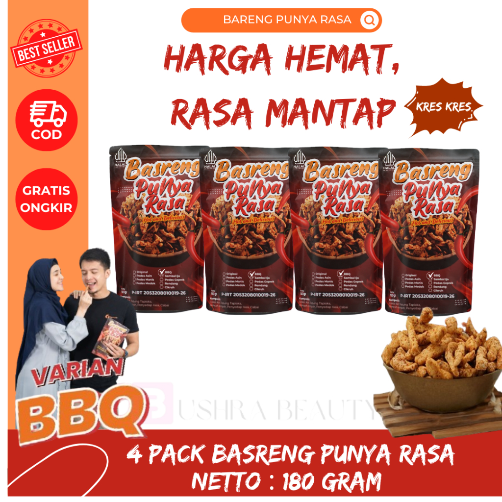 

Basreng Punya Rasa Paket Hemat Isi4 Basreng Rasa BBQ Cemilan Harga Hemat Rasa Mantap