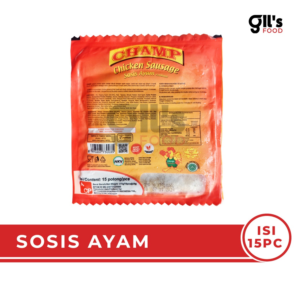 

Champ Sosis Ayam 375 gr Isi 15 pcs