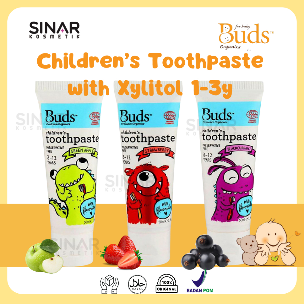 Buds Organics Toothpaste With Xylitol 1 - 3 Tahun - Pasta Gigi Odol Bayi dan Anak Aman Bisa Ditelan