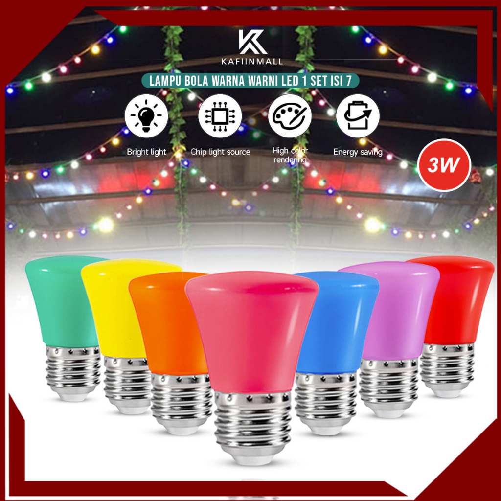 MEREK HORICI lampu bola/Lampu warna warni Led 1 set isi 7 pcs 7 warna / bola led warna warni 3w /Lam