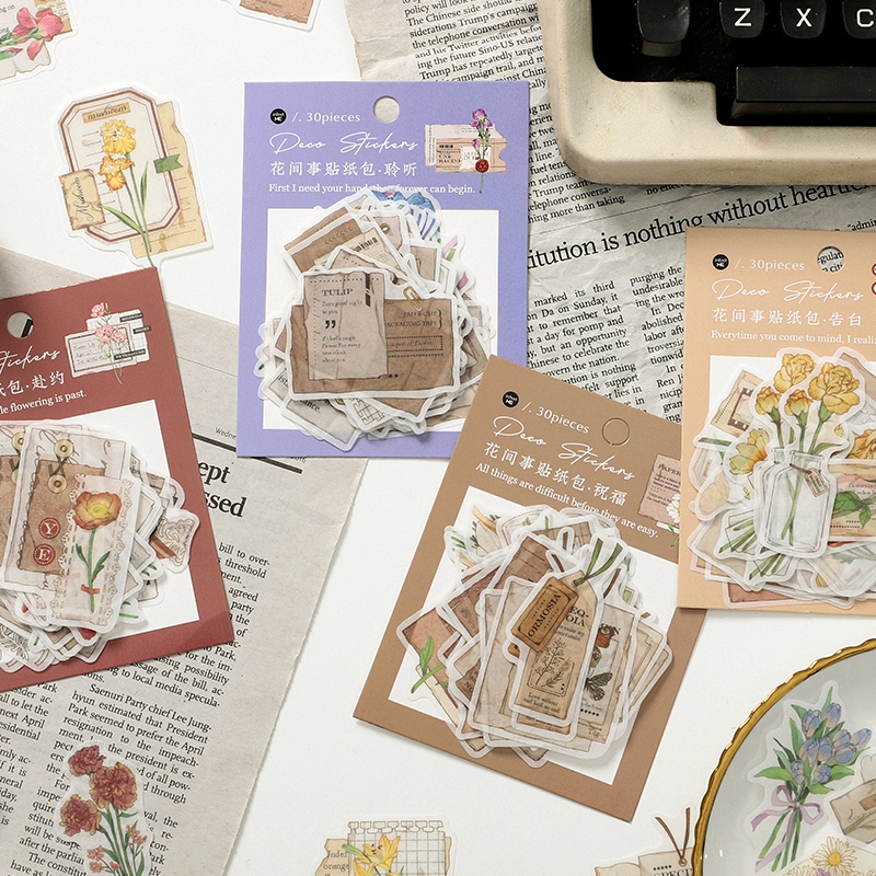 

15Pcs Sticker Seri Bunga Jepang Stiker Kertas Retro Vintage Coffee Jurnal Aesthetic Journal