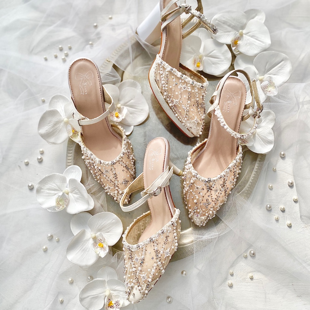 Ivory White Sandal Sepatu Wedding Wanita Block Heel AVEDA 6485 Custom