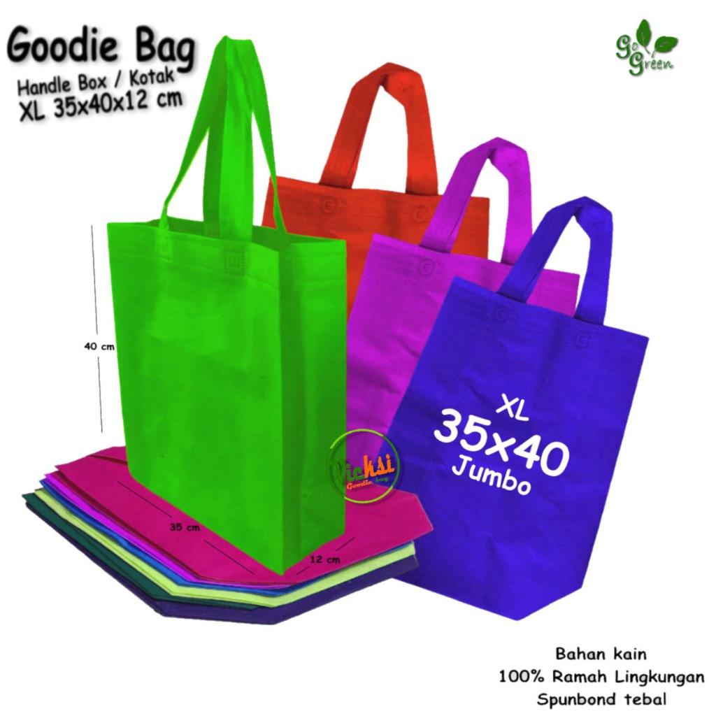 

Tas Spunbond Goodie bag Handle Box / Kotak Ukuran Jumbo XL= 35x45x12 Kantong Kain belanja Parcel Sembako Shopping bag Goodybag Hampers Souvenir Pernikahan / Hajatan / Haulan / Tasyakuran Ramah Lingkungan Pengganti Plastik / Paper bag Bisa Custom Sablon