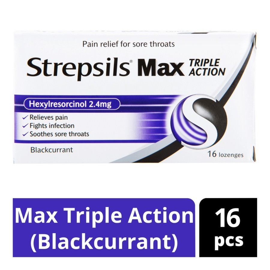 

Strepsils Lozenges Box - Max Triple Action, Blackcurrant 16s// SG