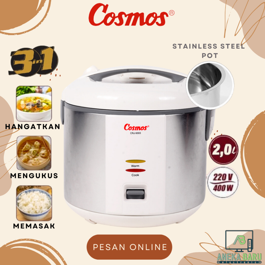 [READY STOCK] Cosmos Stainless Steel Rice Cooker CRJ-9303 / CRJ9303 / CRJ 9303 (2 Liter)
