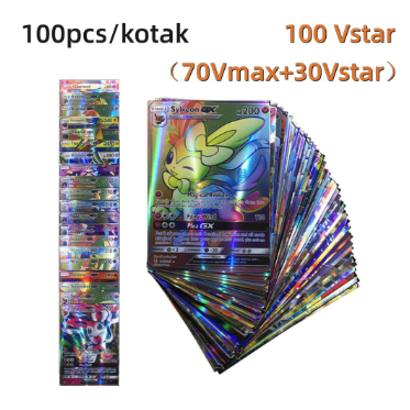 (HOSIJI) 100pcs Pokemon VStar Vmax Cards/Kartu Pokemon Vmax/Pokemon Shiny Cards/TERLARIS