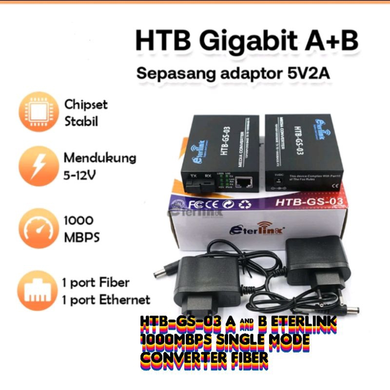 HTB-GS-03 A & B Eterlink 1000Mbps Single Mode Converter Fiber