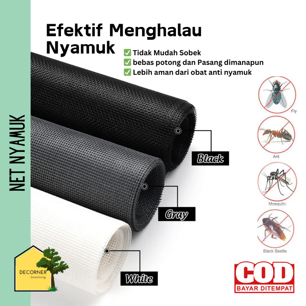 Tirai Jaring Anti Nyamuk Untuk Jendela Ventilasi Hitam Putih Abu PP Nano