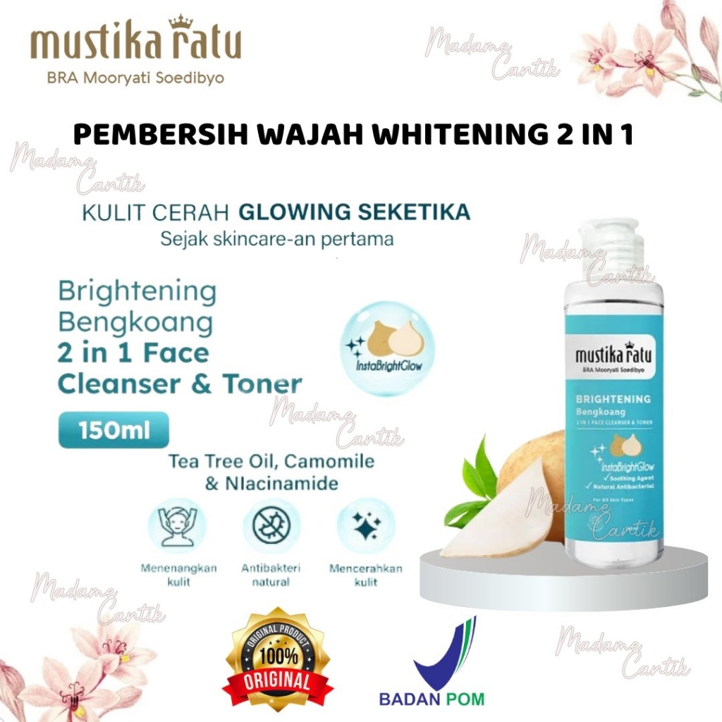 MADAME  MUSTIKA RATU PEMBERSIH WAJAH WHITENING  2 IN 1 PEMBERSIH MAKE UP BPOM NEW PACK