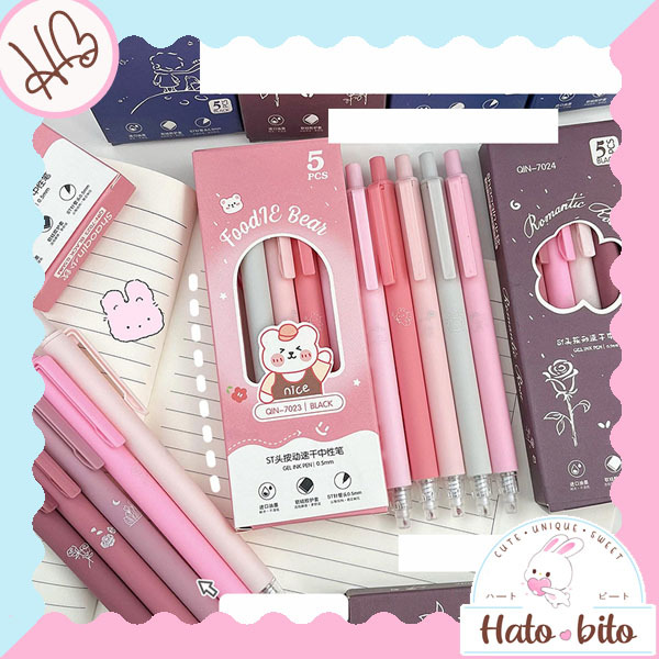

1 set 5 pcs pulpen aesthetic tinta hitam pulpen mekanik cantik estetik lucu HB1637
