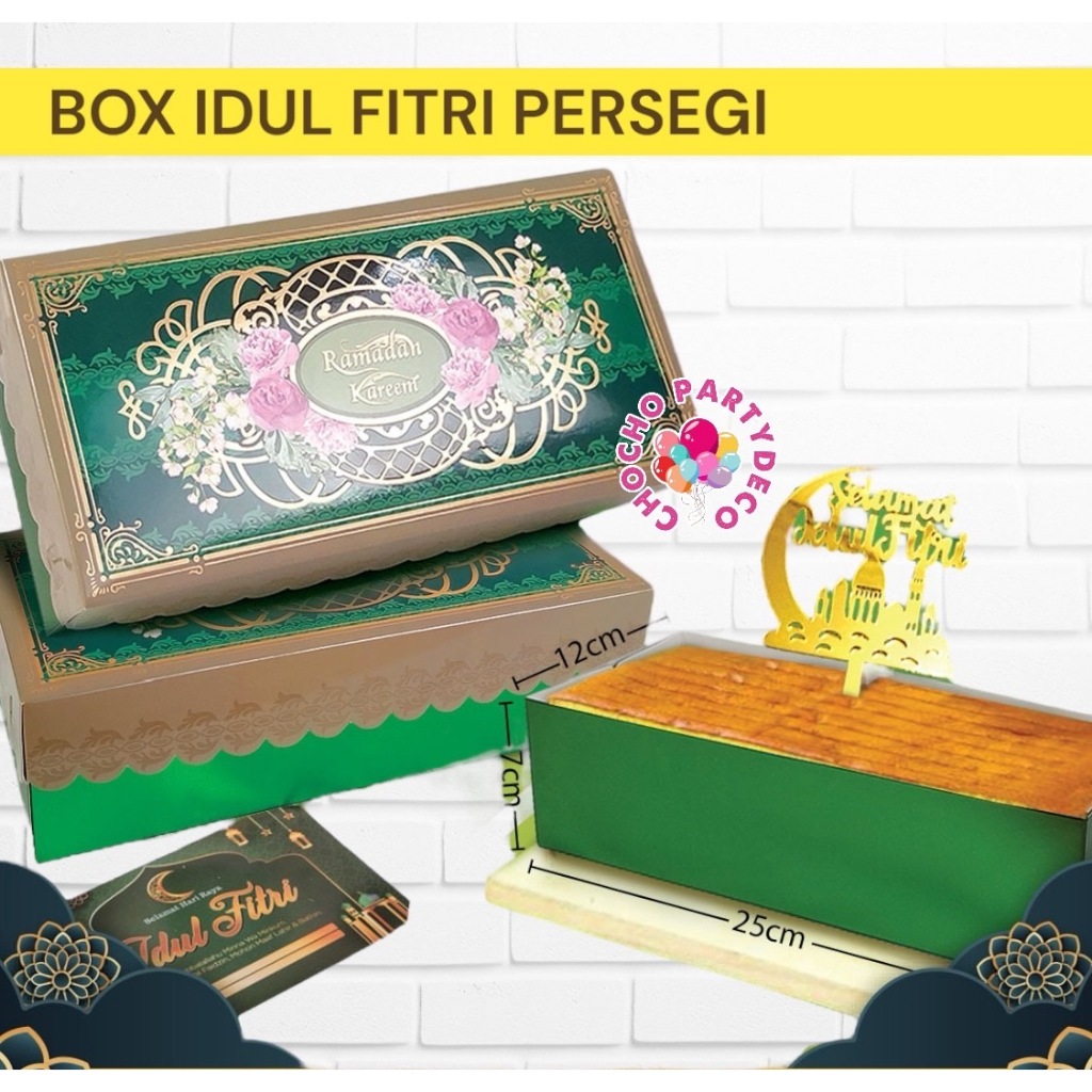 Box Idul Fitri PERSEGI / Kotak Kue Lebaran / Parcel Idul Fitri / Hampers Lebaran ukuran 25x12x7 cm