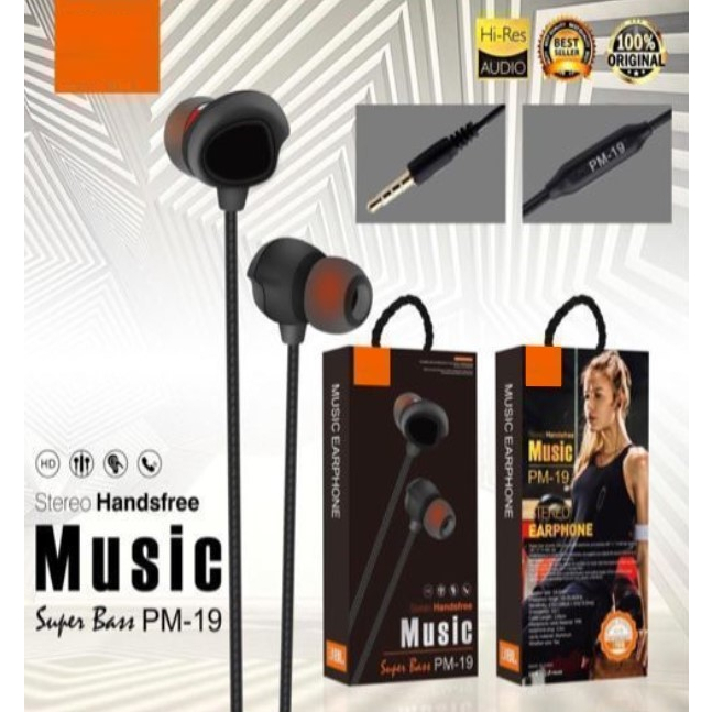 Handsfree Branded HF PM19 Extra Bass Stereo Earphone hf pm19